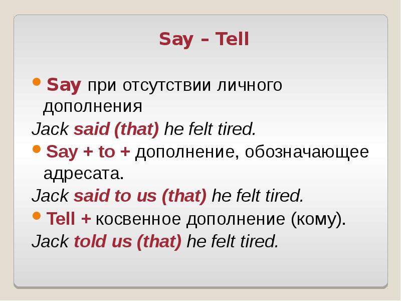 Say tell в косвенной речи