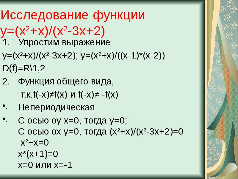 Исследование функции презентация