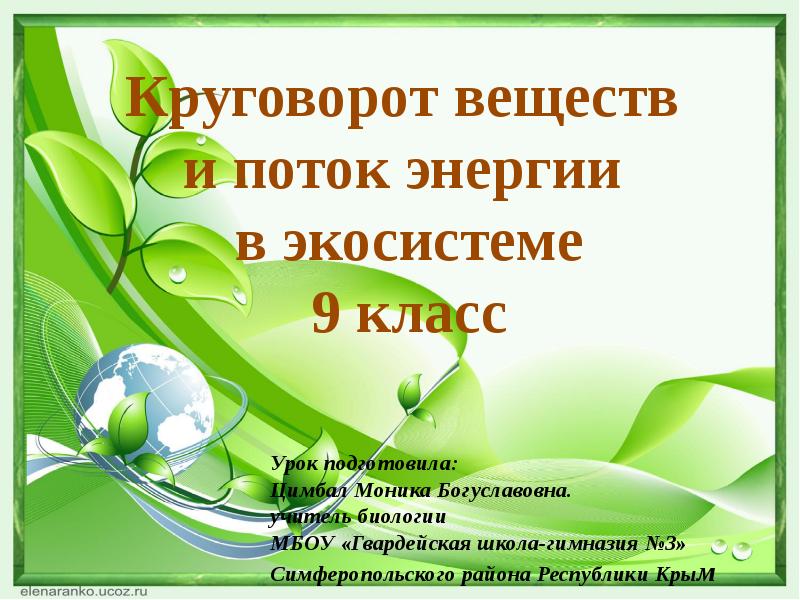 Круговорот веществ и поток энергии в экосистеме презентация 9 класс