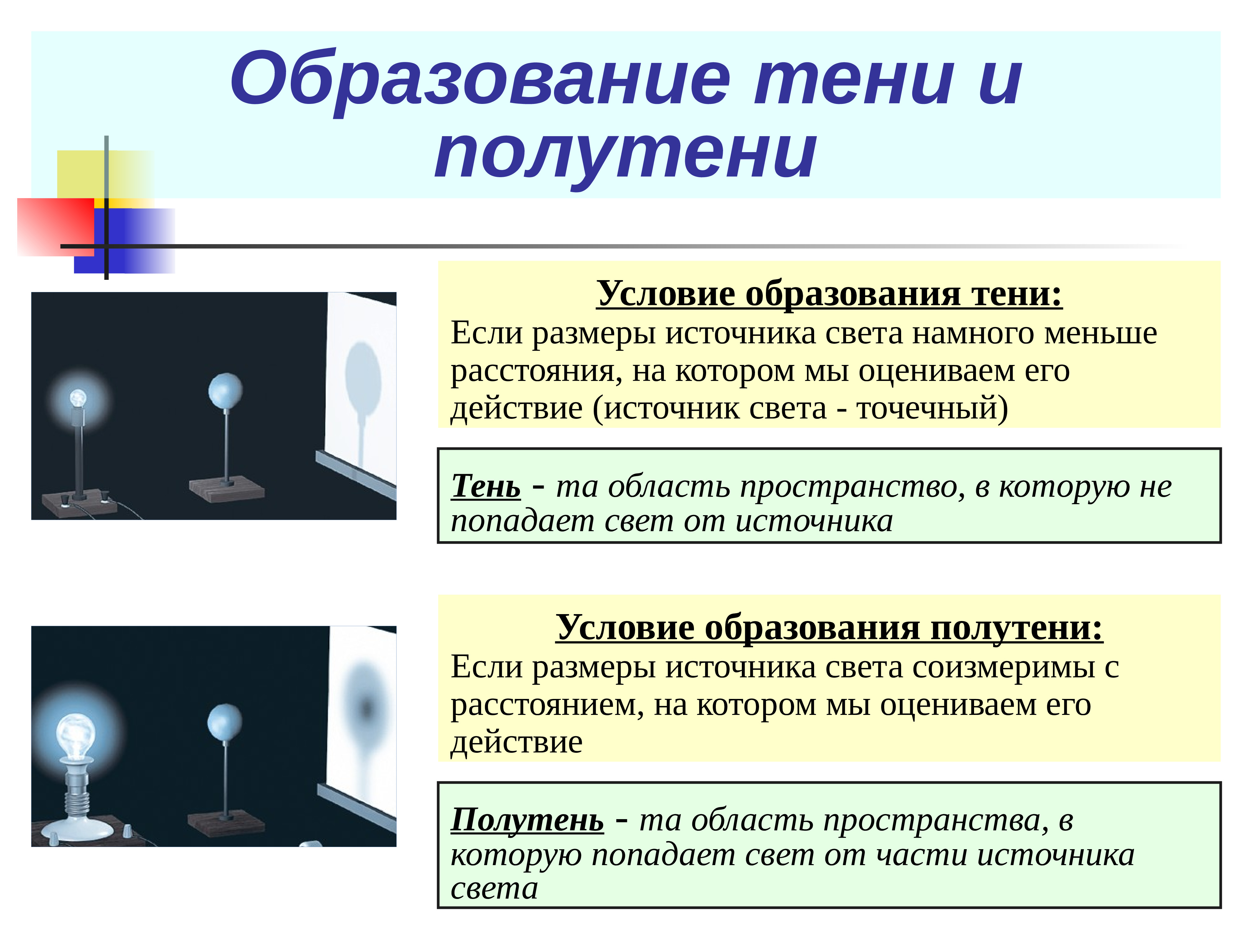 Свет условие. Образование тени и полутени. Как образуется тень и полутень. Условие образования тени. Тень от источника света.