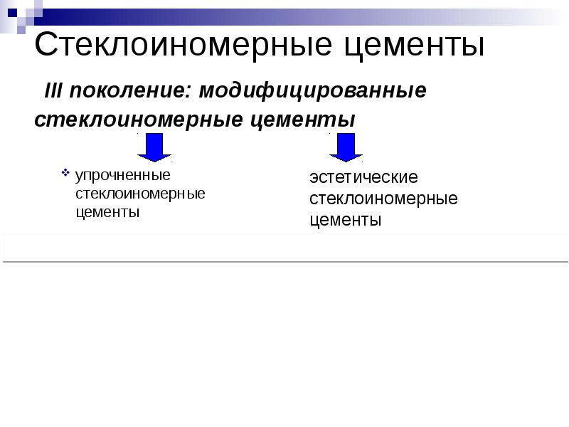 Стеклоиномерные цементы  III поколение: модифицированные стеклоиномерные цементы упрочненные  