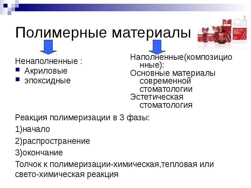 Полимерные материалы Ненаполненные : Акриловые эпоксидные