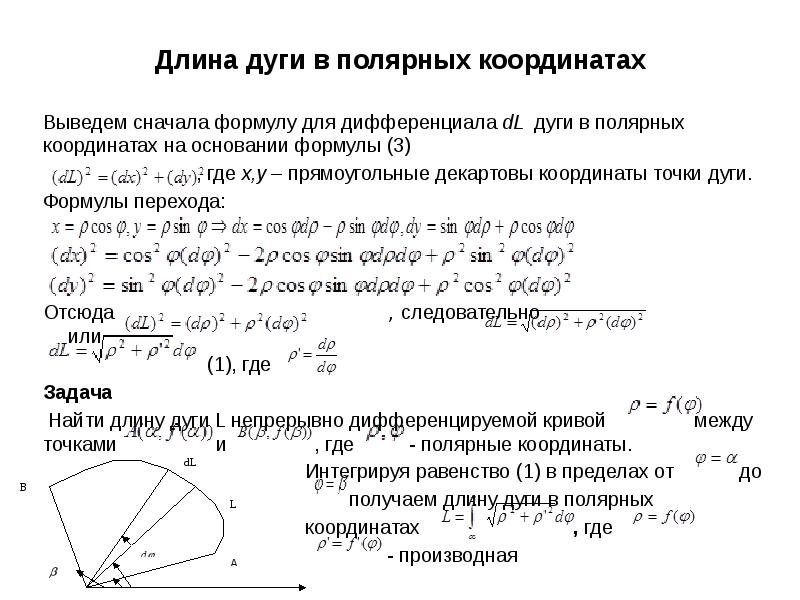 Длина дуги формула