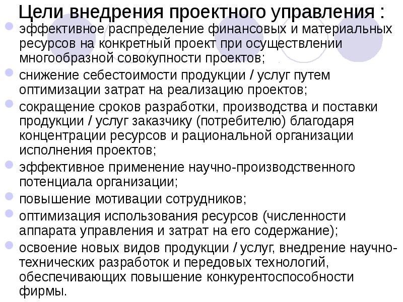 Совокупность продуктов и услуг намеченных к производству в проекте