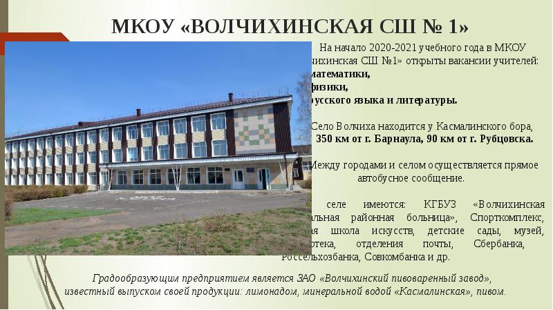 МКОУ «ВОЛЧИХИНСКАЯ СШ № 1» На начало 2020-2021 учебного года в