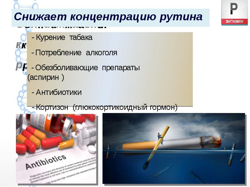 Снижает концентрацию рутина Снижает концентрацию рутина