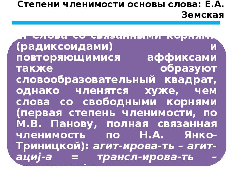 Освещаются проблемы. Членимость и производность основ. Степени членимости основ. Степени членимости слова. Степень членимости основы слова.