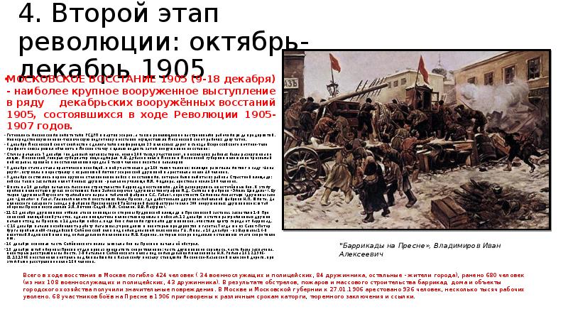 4. Второй этап революции: октябрь-декабрь 1905 МОСКОВСКОЕ ВОССТАНИЕ 1905 (9-18 декабря)