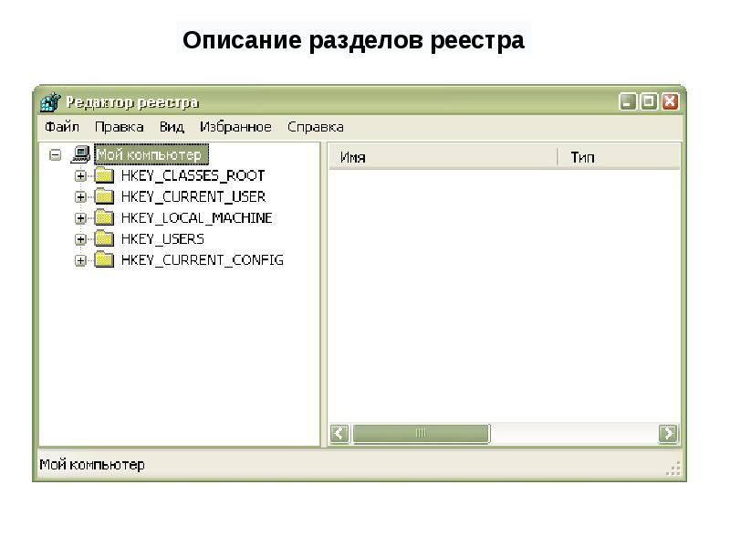 Разделы реестра. Основные разделы реестра Windows. Примеры использования реестра. Основные разделы и их Назначение реестра. Утилиты работы с реестром.