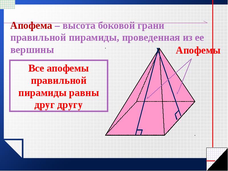 Укажите какой из отрезков является апофемой правильной пирамиды изображенной на рисунке