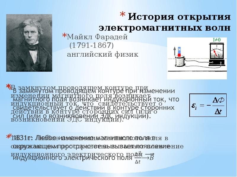 Экспериментальное открытие магнитного поля вокруг электрического тока. Открытие электромагнитных волн. Теоретическое открытие электромагнитных волн. История открытия электромагнитной индукции.