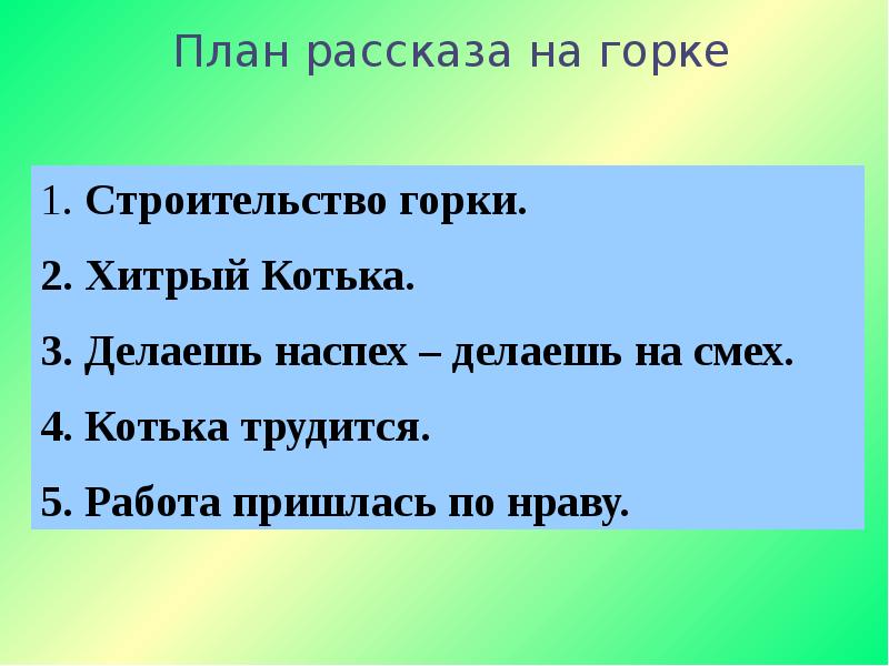 Картинный план к рассказу на горке 2 класс