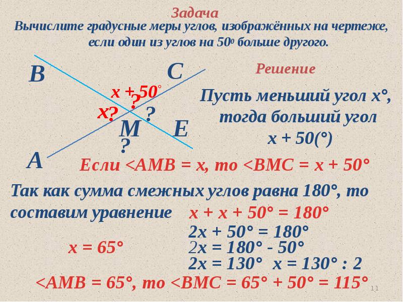 Решение задач по теме смежные и вертикальные углы 7 класс презентация