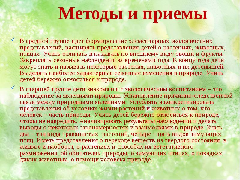 Формирования элементарных экологических представлений