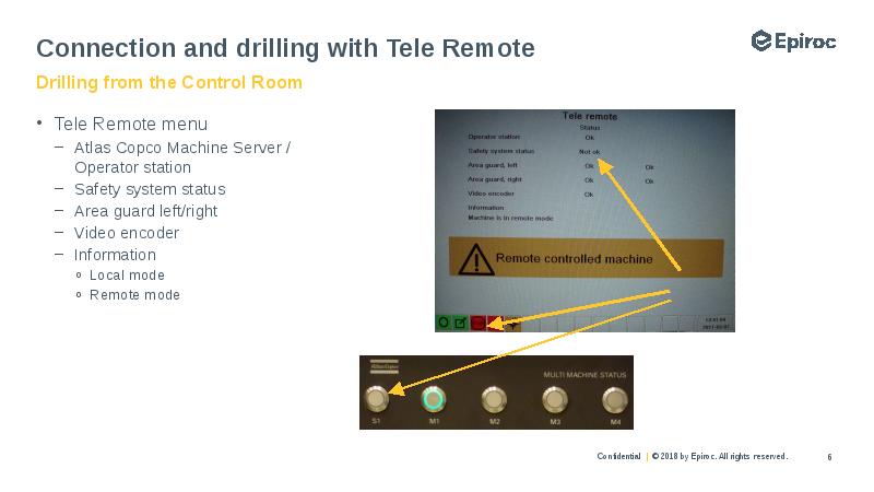 Connection and drilling with Tele Remote
Tele Remote menu
Atlas Copco Connection and drilling with Tele Remote
Tele Remote menu
Atlas Copco