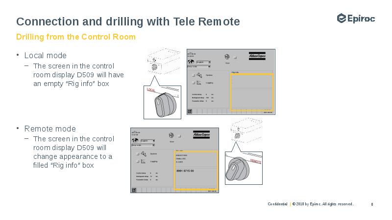 Connection and drilling with Tele Remote
Local mode
The screen in Connection and drilling with Tele Remote
Local mode
The screen in