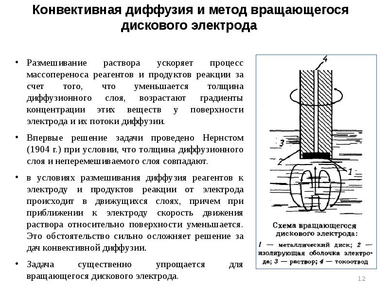 Конвективная диффузия и метод вращающегося дискового электрода Конвективная диффузия и метод вращающегося дискового электрода