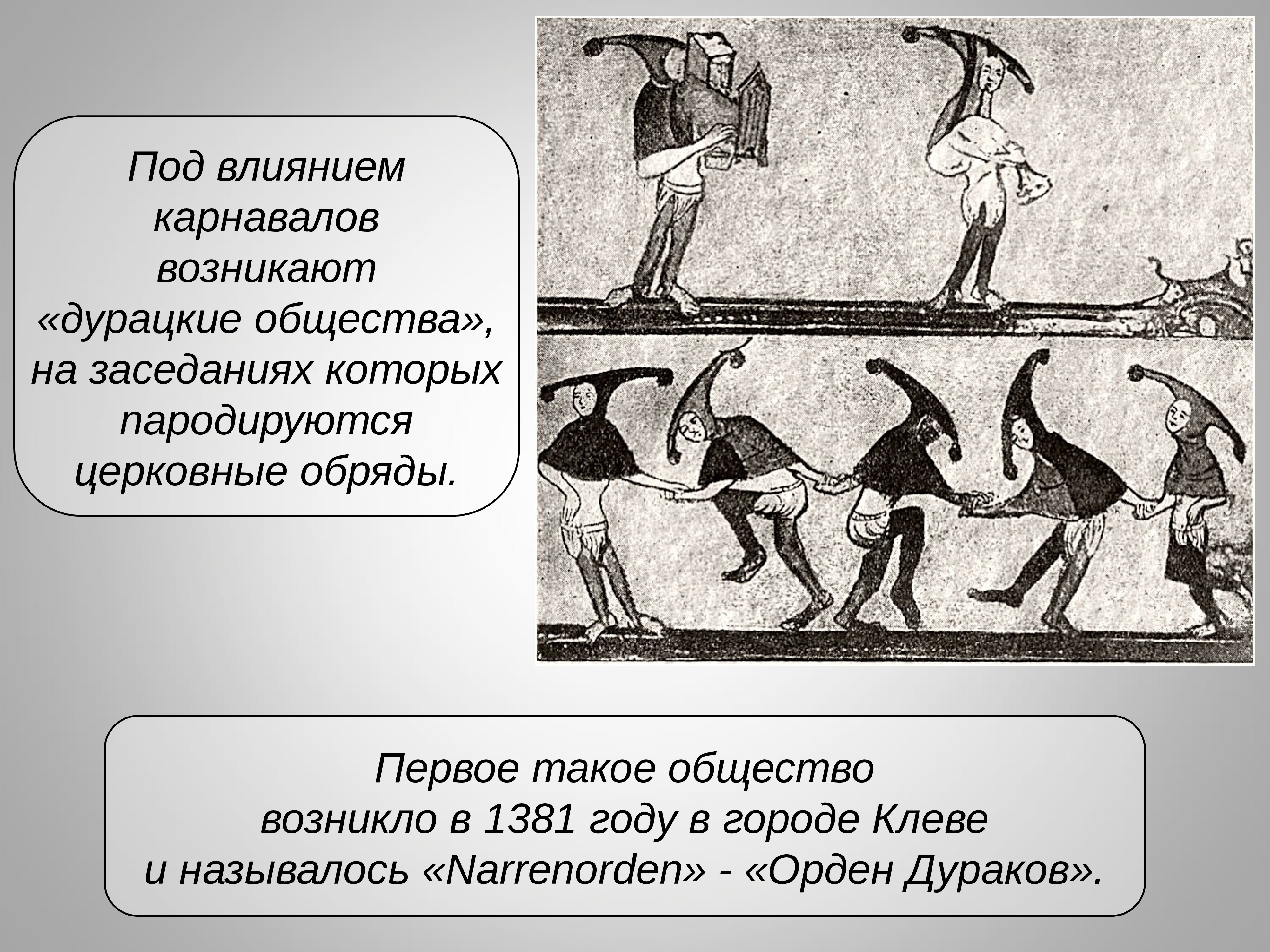 Происходящим обществе. Театр средневековья презентация. Церковный театр средневековья презентация. Орден дураков 1381. Общество дураков.