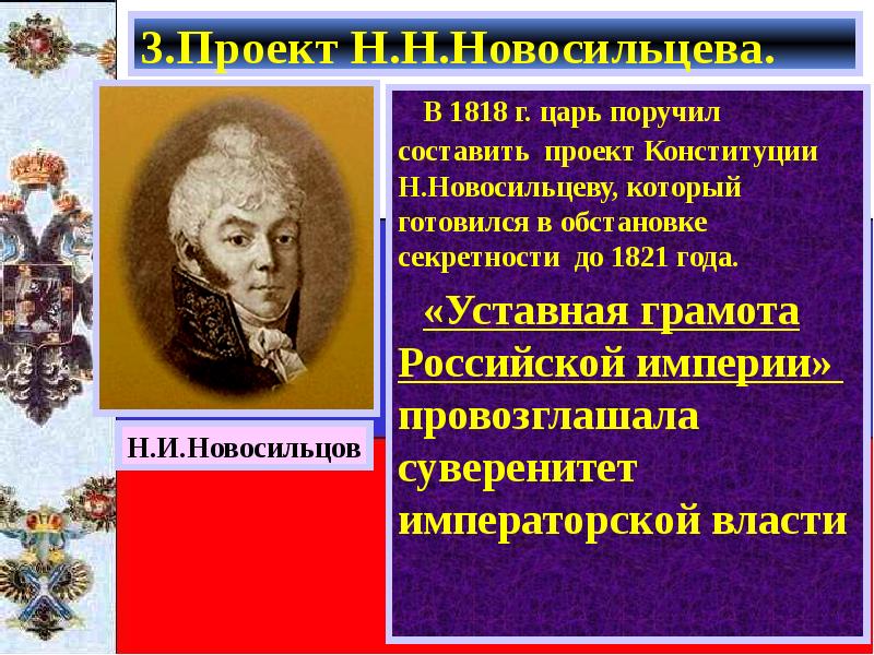 В 1818 г подготовить проект российской конституции было поручено