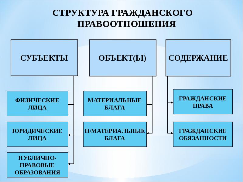 Субъекты и объекты гражданских правоотношений презентация