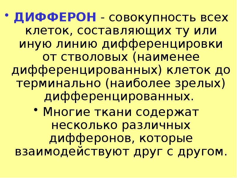 ДИФФЕРОН - совокупность всех клеток, составляющих ту или иную линию дифференцировки