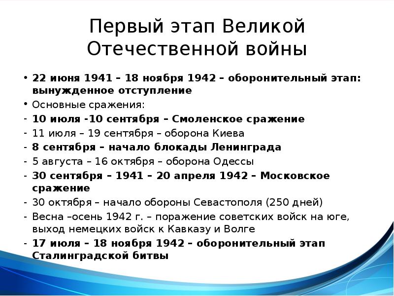 Начало великой отечественной войны первый период войны 22 июня 1941 ноябрь 1942 г презентация