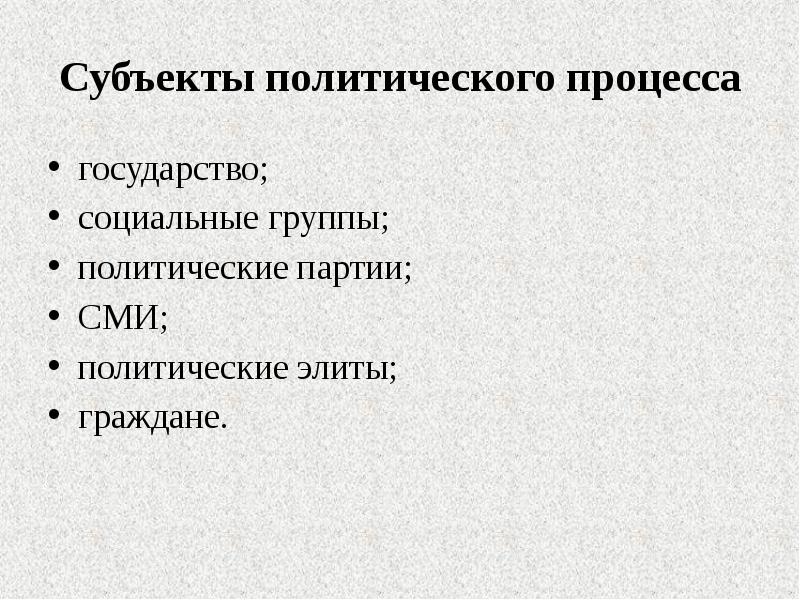 План по теме субъекты политического процесса