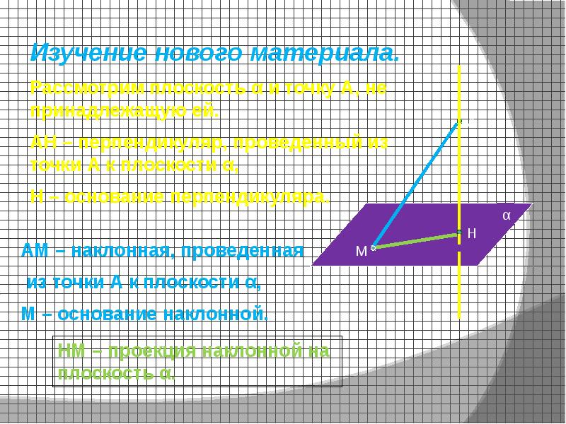 Из точки м проведен перпендикуляр мв. Презентация расстояние от точки до плоскости 10 класс геометрия.