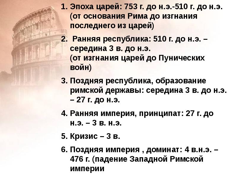 Древний рим от возникновения города до падения республики 10 класс презентация