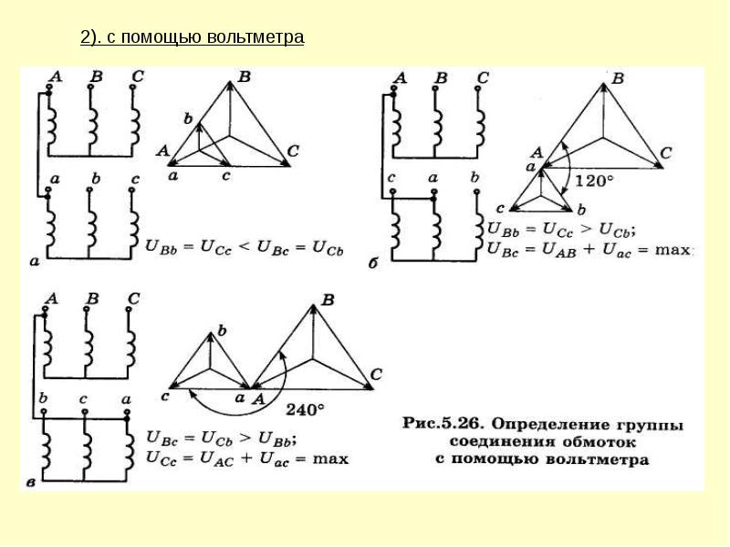 Схемы соединения обмоток трехфазных трансформаторов группы соединения