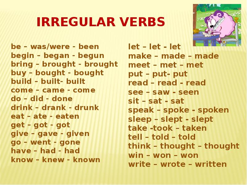 Past simple irregular verbs презентация 5 класс