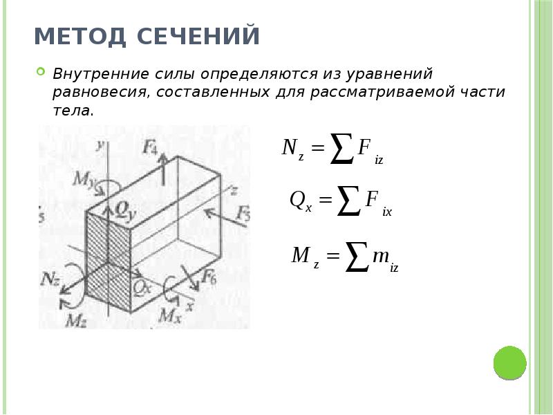 Внутренние силы и напряжения. Метод сечений техническая механика. Метод сечений для определения внутренних усилий. Метод сечений сопромат. Метод сечений в сопротивлении материалов.