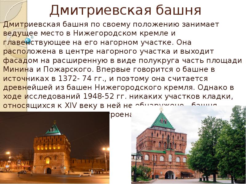 Дмитриевская башня нижегородского кремля рисунок