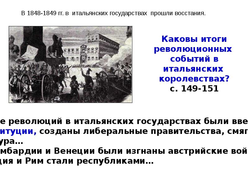 Составьте в тетради план ответа основные события 1848 1849 в италии