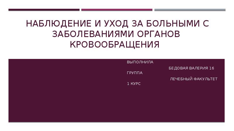 Наблюдение и уход за больными с заболеваниями органов кровообращения презентация