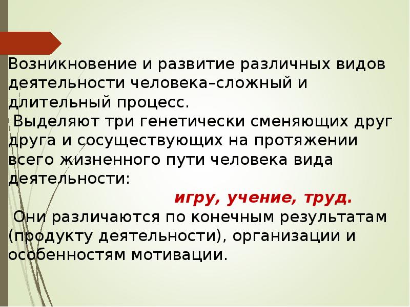 То процесс будет длительным. Деятельность человека и ее основные формы труд игра учение. Длительный процесс. Условная ситуация Обществознание.