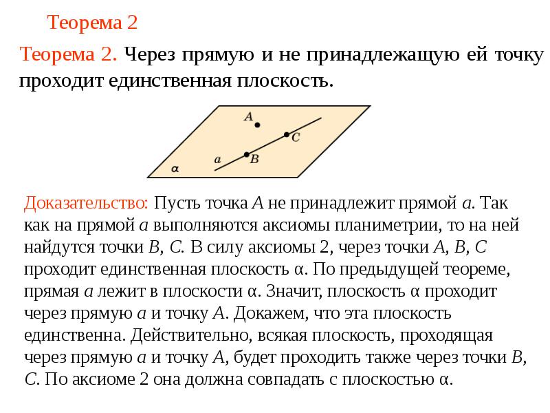 Плоскость проходит через точки. Через прямую и не принадлежащую ей точку проходит. Теорема через прямую. Плоскость через прямую и точку. Через две точки проходит единственная плоскость.