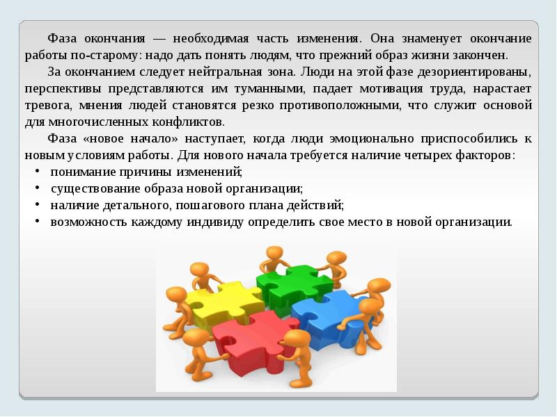 Необходимо окончание. Фаза завершения люди. Изменения как часть работы. Изменение она.