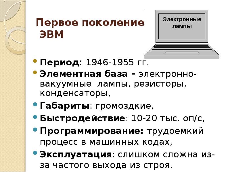 Поколения периоды. Поколение ЭВМ это термин. Первое поколение ЭВМ (1946-1955 гг.). История ЭВМ. Поколение ЭВМ. Развитие программного обеспечения.. Первое поколение ЭВМ период.