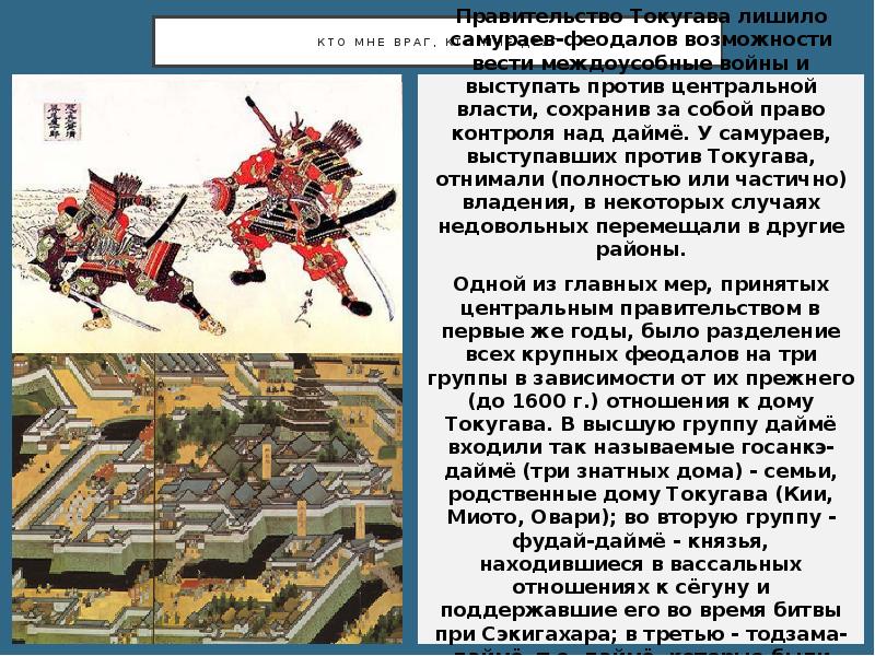 Кто мне враг, кто мне друг Правительство Токугава лишило самураев-феодалов возможности