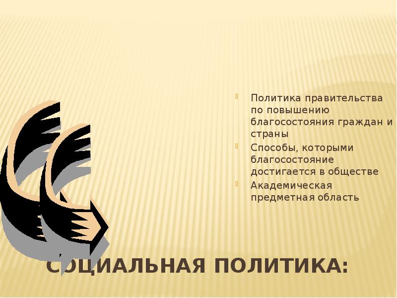 Социальная политика:  Политика правительства по повышению благосостояния граждан и страны