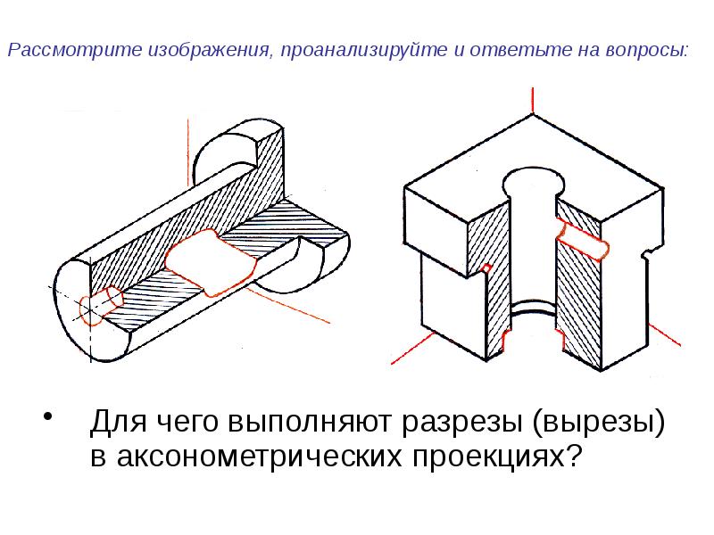 Как проводят секущие плоскости при образовании разрезов на аксонометрических изображениях ответ