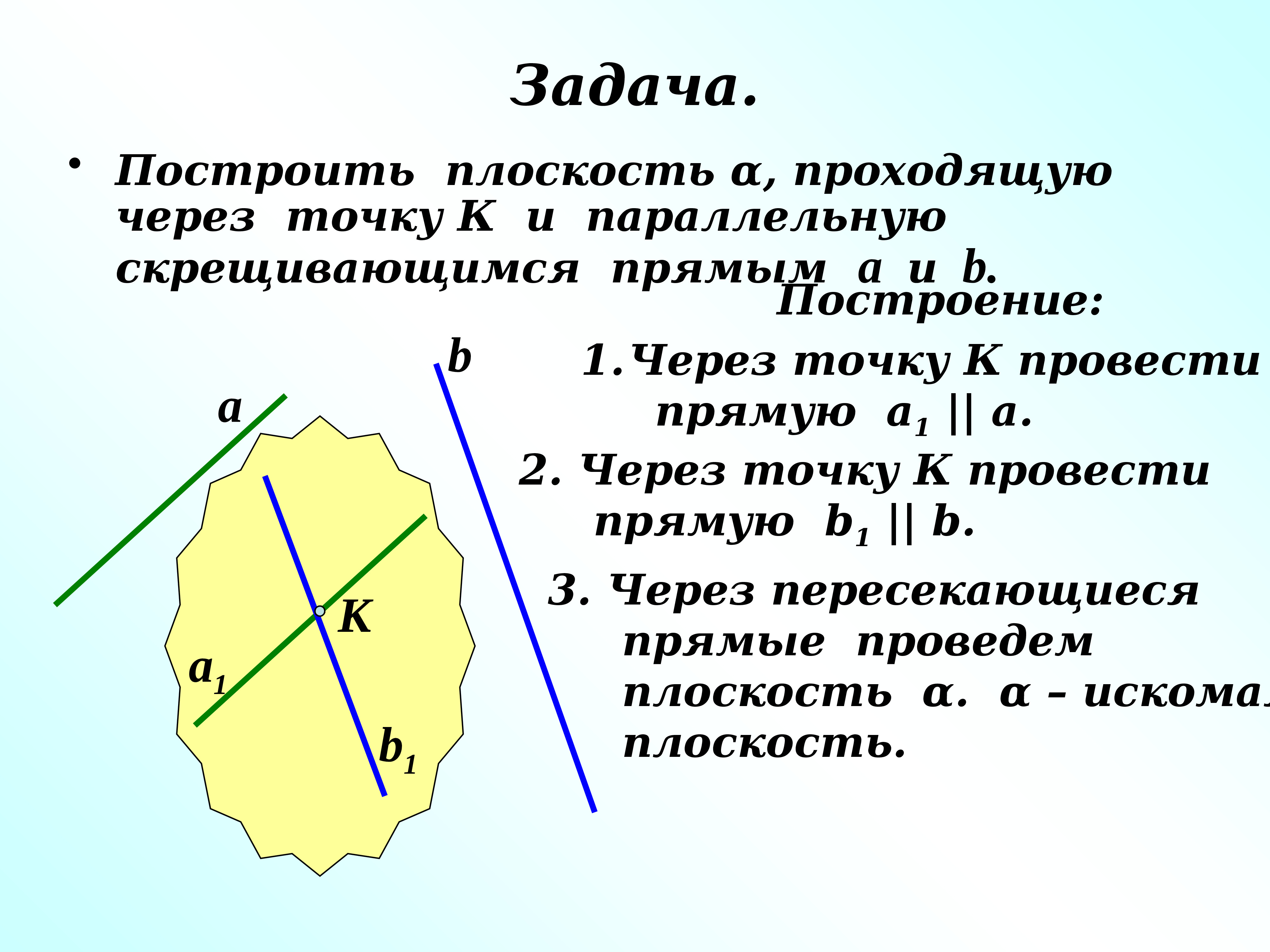 Через точку а 2 3. Как построить плоскость. Построение плоскости параллельной данной прямой. Задачи на построение плоскостей. Как построить плоскость через прямую и точку.