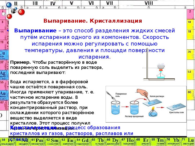 Выпаривание кристаллизация примеры