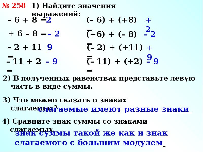 Значение суммы 2 2. Знак алгебраической суммы. Правило вычисления алгебраической суммы двух чисел. Правила вычисления значения алгебраической суммы. Правила вычисления значения значения алгебраической.