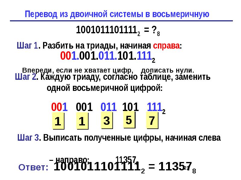 Перевод восьмеричного числа