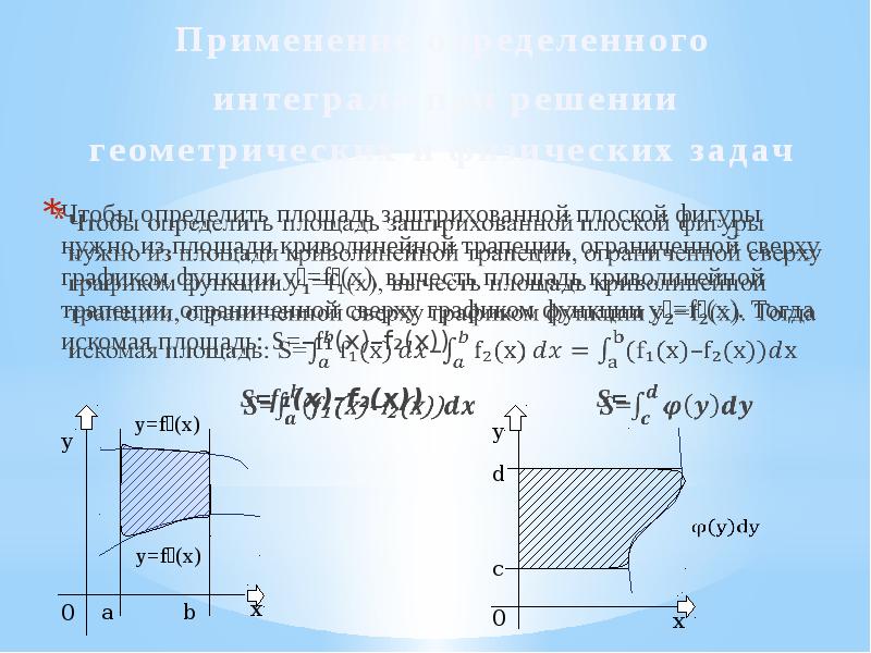 Чтобы определить площадь заштрихованной плоской фигуры нужно из площади криволинейной трапеции, Чтобы определить площадь заштрихованной плоской фигуры нужно из площади криволинейной трапеции,