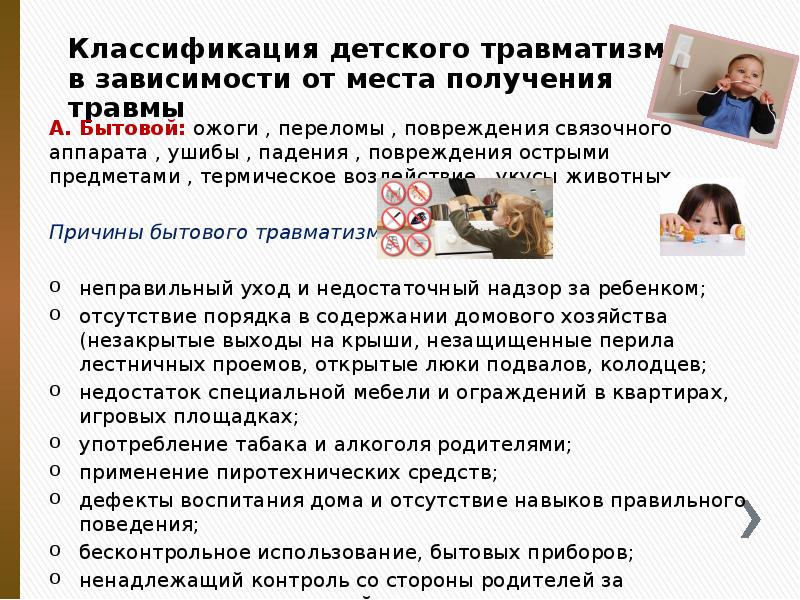 Классификация детского травматизма в зависимости от места получения травмы
А. Классификация детского травматизма в зависимости от места получения травмы
А.