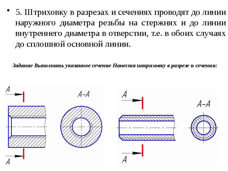 На чертежах линии штриховки на разрезах и сечениях показываются линией