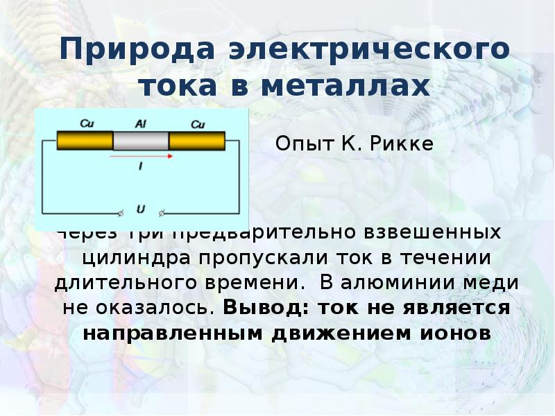 Презентация электрическая проводимость различных веществ электронная проводимость металлов